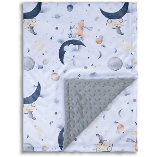 Baby Blankets for Unisex Boys Girls, Super Soft Nursery Minky Blankets, 30 x 40 inch Outer Space Printed Bed Throws Newborn (Planet Fox)