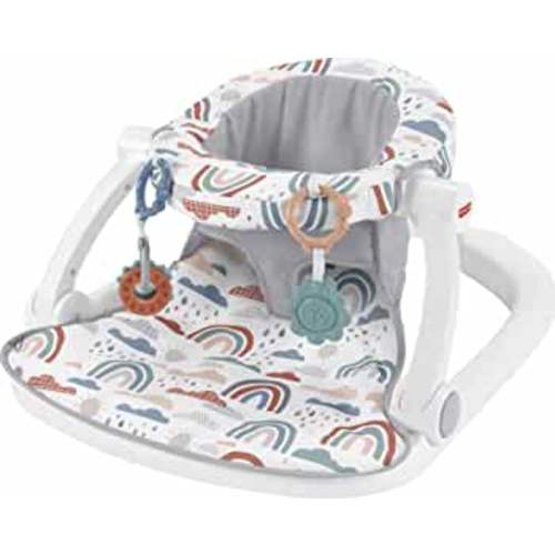 Fisher-Price Portable Baby Chair Sit-Me-Up Floor Seat with 2 Developmental Toys, Rainbow Showers