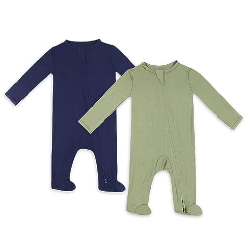 TWINOR Baby Footed Pajamas with Mittens, Soft Bamboo Viscose One-Piece Romper for Newborn Infant 2-Pack