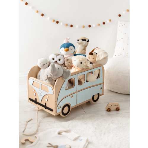 Personalized Wooden Toy Box on Wheels: Vintage Bus Design