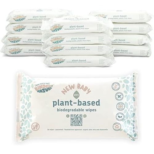 Kinder by Nature Plant Based Baby Wipes - 100% Biodegradable & Compostable, 672 Count (12 Packs of 56) - 99% Plant-Based Ingredients, Plastic-Free Wipes
