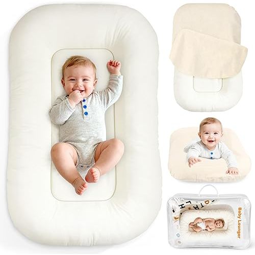 Baby Lounger & Nest for Newborn 0-24 Months, Baby Nest Supervised Breathable Cotton for Newborn, Newborn Essentials Gifts, Breathable Portable Infant Lounnger for Travel and Home(Cashmere Beige）