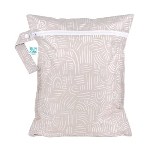 Bumkins Waterproof Wet Bag for Baby, Travel, Swim Suit, Cloth Diapers, Pump Parts, Pool, Gym Clothes, Toiletry, Strap to Stroller, Daycare, Zipper Reusable Bag, Wetdry Packing Pouch, Boho Beige - B1 Wander