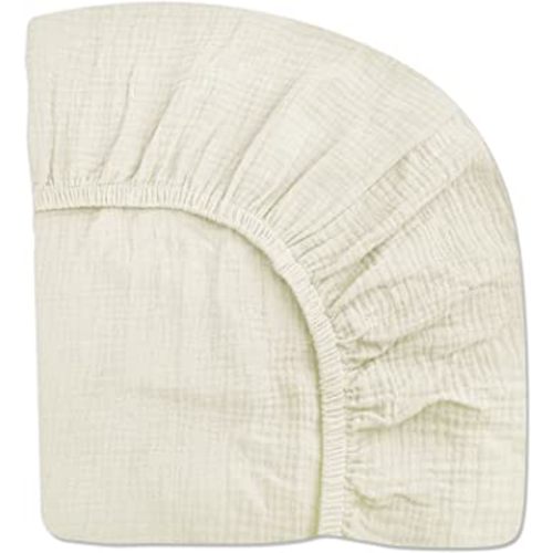 Pack and Play Sheets for Baby Boys and Girls 39"x27"x3", Neutral Muslin Cotton Pack N Play Mattresses Sheet with Boho Style, Soft and Breathable Comfort(Cream)