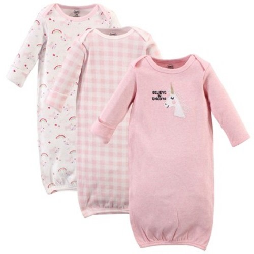 Luvable Friends Baby Girl Cotton Long-Sleeve Gowns 3pk, Unicorn, 0-6 Months