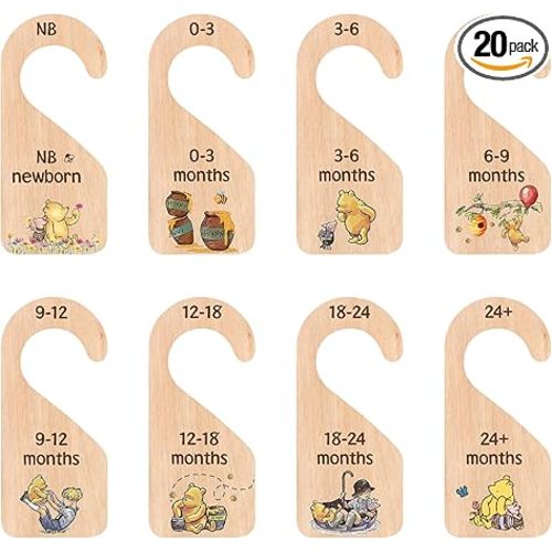 PAMBO The Winnie Bear Baby Closet Dividers, Clothes Organizer for Baby Nursery Decor Wooden Hanger for Newborn Baby Stuff From 0-24+ Months