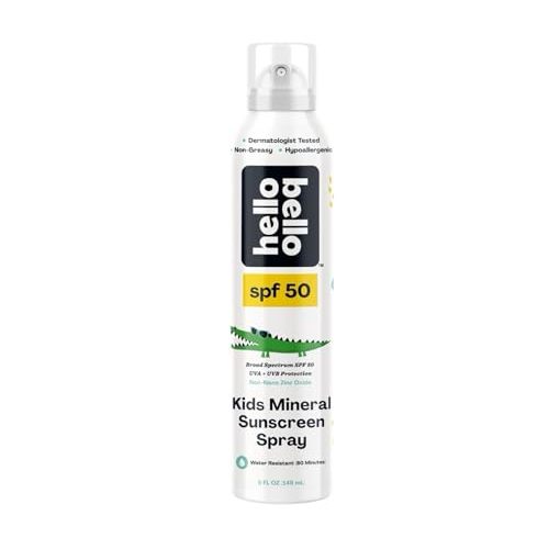 Hello Bello SPF 50 Kids Mineral Sunscreen Spray, Hypoallergenic Broad Spectrum UVA and UVB Protection, Reef Friendly and Water Resistant, 5 oz