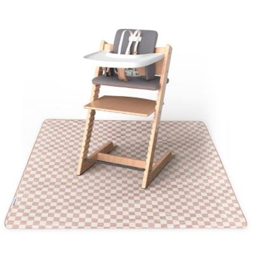 Tiny Twinkle Mess-Proof Splat Mats for Under High Chairs or Table Cover for Art Projects for Baby and Toddler (51" x 51", Brown Checkers)