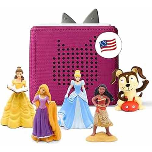 Toniebox Audio Player Starter Set with Cinderella, Belle, Moana, Tangled, and Playtime Puppy - Listen, Learn, and Play with One Huggable Little Box - Purple