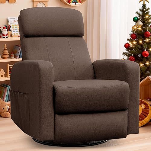 Power Swivel Recliner Chairs for Adults, Electric Glider Rocking Chair Nursery, Glider Recliner Nursery Chair with Classified Side Pocket, Nursery Rocking Chairs with USB and Type-C Ports