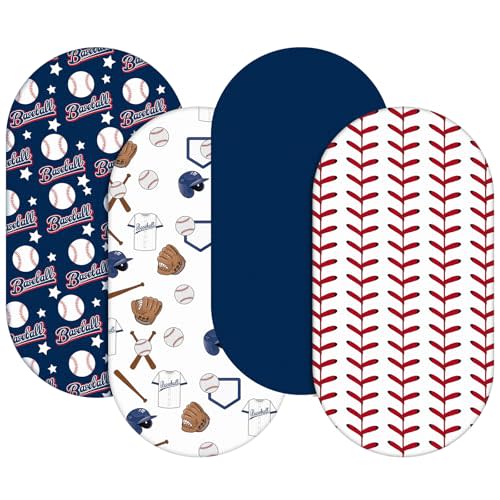 VitalCozy 4 Pcs Baseball Bassinet Sheets 32 x 16 x 3 Inches Baseball Sheets for Standard Bed Toddler Mattresses Soft Breathable Cute Print Newborn Bedding for Girl Boys