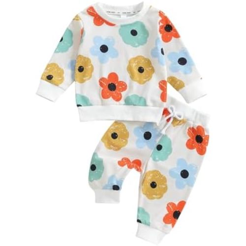 Hnyenmcko Newborn Baby Girl Clothes Waffle Long Sleeve Floral Sweatshirt Shirt Top + Pants Infant Fall Winter Outfits Set