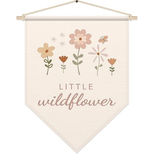 Wildflower Nursery Decor, Boho Poster Hanger Frame, Little Wildflower Hanging Pennant Flag Banner, Birthday Christmas for Baby Girl Kids, Girls Room Decor, Floral Canvas Wall Art for Bedroom Playroom