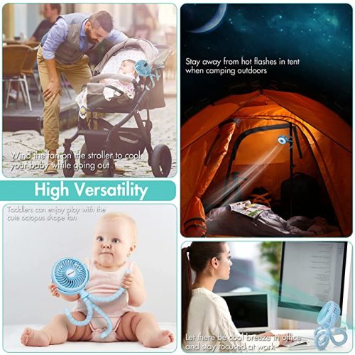 AMACOOL Battery Operated Stroller Fan Flexible Tripod Clip On Fan with 3 Speeds and Rotatable Handheld Personal Fan for Car Seat Crib Bike Treadmill (Blue)