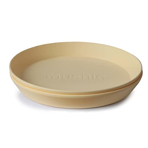 mushie Round Dinnerware Plates for Kids | Made in Denmark, Set of 2 (Daffodil)