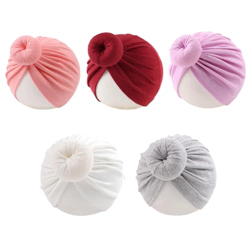 Baby Girl Turban Newborn Beanies Hat 5 Pieces Cotton Infant Girls Headwraps Toddler Kids Hats 0-3 Years