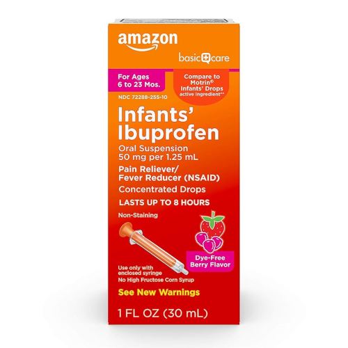 Amazon Basic Care Infants’ Ibuprofen Oral Suspension, 50 mg/1.25 mL, Berry Flavor Concentrated Drops, Dye-Free, 1 fl oz (Pack of 1)
