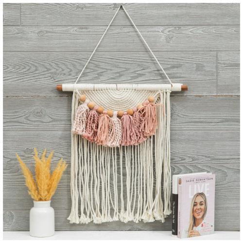 Cream & Pink Beaded Macrame Wall Decor