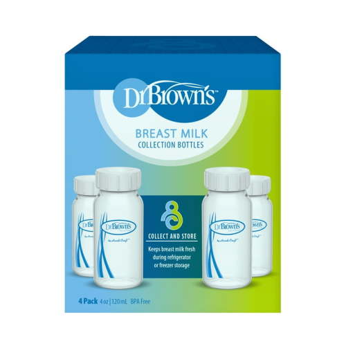 Dr. Brown's Breast Milk Collection Bottles with Storage Caps, Keeps Milk Fresh, BPA Free, 4 Pack