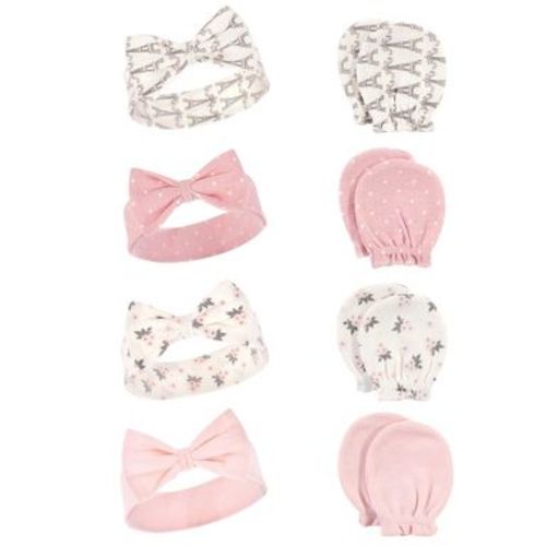 Hudson Baby Infant Girls Cotton Headband and Scratch Mitten Set, Paris, 0-6 Months