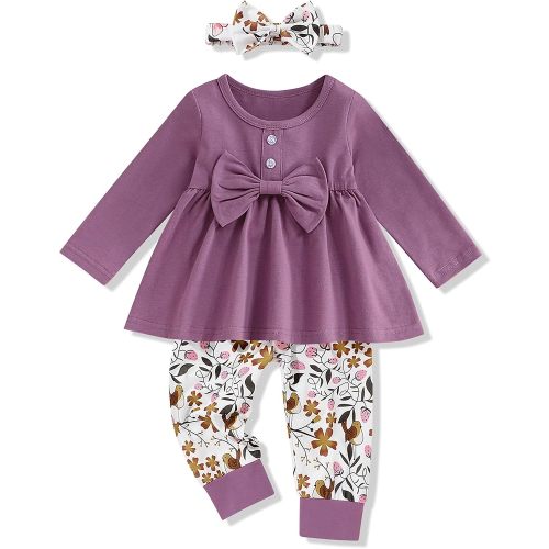 oklady Toddler Baby Girl Clothes Solid Color Ruffle Tops Floral Pants with Headband Fall Winter Cute Girl Outfits