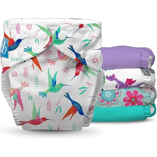Charlie Banana Cloth Diapers, Reusable, Washable, Adjustable One Size Diaper, for Babies and Toddlers, with Absorbent Inserts - Flying Fantasy, 5 Pack