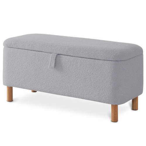 39.5" Boucle Storage Ottoman Bench for Living Room Bedroom Foot Rest End of Bed Wood Leg Gray