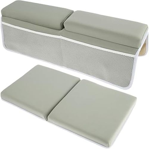 2Pcs Baby Bath Kneeler and Elbow Rest Pad Set, Anti-Slip Bath Tub Elbow Pad with 4 Organizer Pockets, Painless Memory Foam Mat, Washable Baby Bath Cushion for Toddler Bathroom