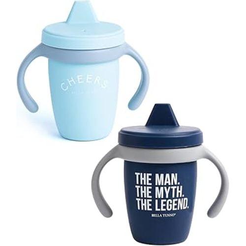 Bella Tunno Happy Sippy Cup – Transition Sippy Cups for Baby 6 Months and Older, Baby and Toddler Sippy Cups with Removable Handles and Non-Toxic, BPA Free Silicone, Cheers & The Man, 8 oz