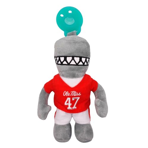 Gamezies Baby Boy and Girl Silicone Pacifier with College Mascot Stuffed Toy Plush, Collegiately Licensed, Tony The LandShark, Ole Miss University