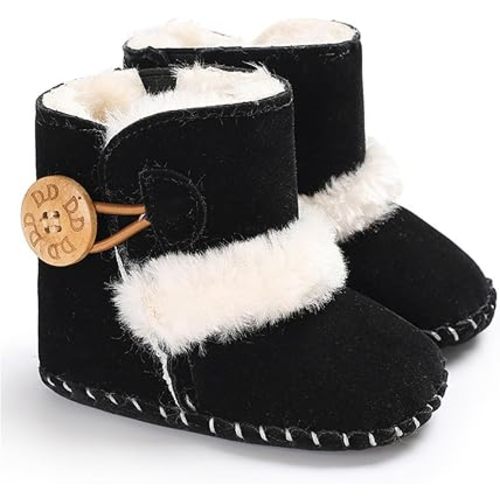 HsdsBebe Baby Boys Girls Snow Boots Premium Button Non Slip Soft Sole Toddler First Walker Winter Warm Crib Shoes