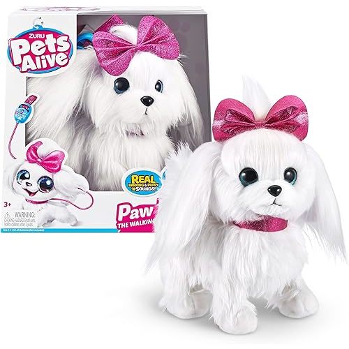Pets Alive Lil' Paw The Walking Puppy by ZURU Interactive Dog That Walk, Waggle, and Barks, Interactive Plush Pet, Electronic Leash, Soft Toy for Kids and Girls