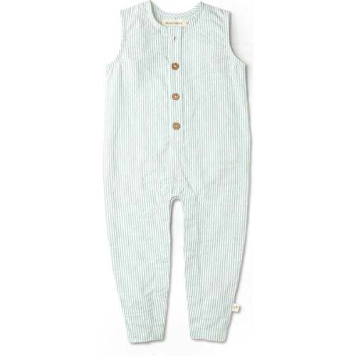 Organic Sleeveless Full Romper, Green Stripes - Makemake Organics | Maisonette