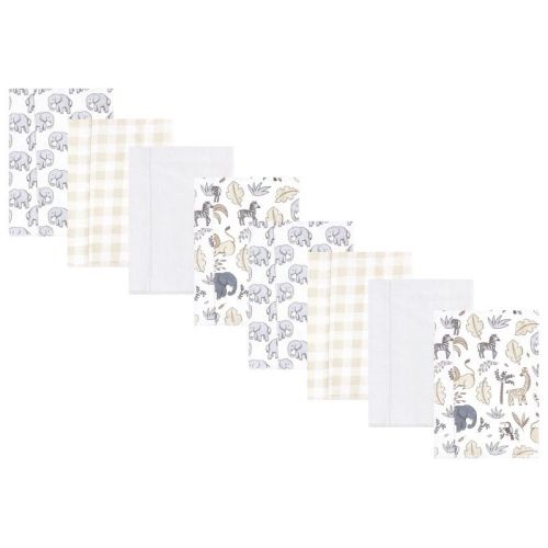 Hudson Baby Boys and Girls Cotton Poly Flannel Burp Cloths 8-Pack, Neutral Safari, One Size