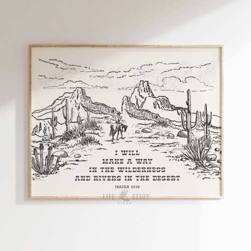 Desert Bible Verse Wall Art Western Christian Home Decor Desert Landscape Cowboy Print Isaiah Scripture Line Art Southwestern Ranch Home Art