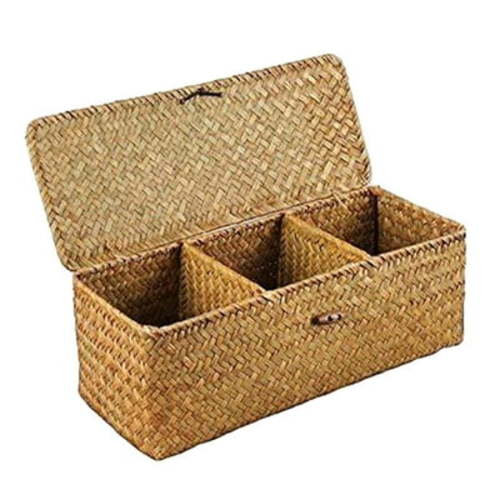 YWJLQH Basket with Lid Toiletry Stationery Sundries Toy Holder Container 3 Grids for Desktop Living Room Decor