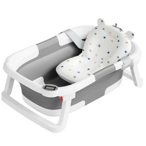 Collapsible Baby Bathtub,Baby Bath Tub with Soft Cushion & Thermometer,Baby Bathtub Newborn to Toddler 0-36 Months,Portable Travel Baby Tub