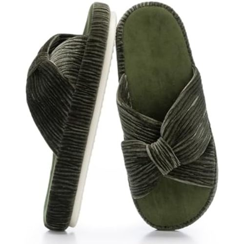 Chantomoo Slippers for Women Memory Foam House Bedroom Corduroy Bow Crossbands Slipper Shoes Comfy Trendy Gift Slippers