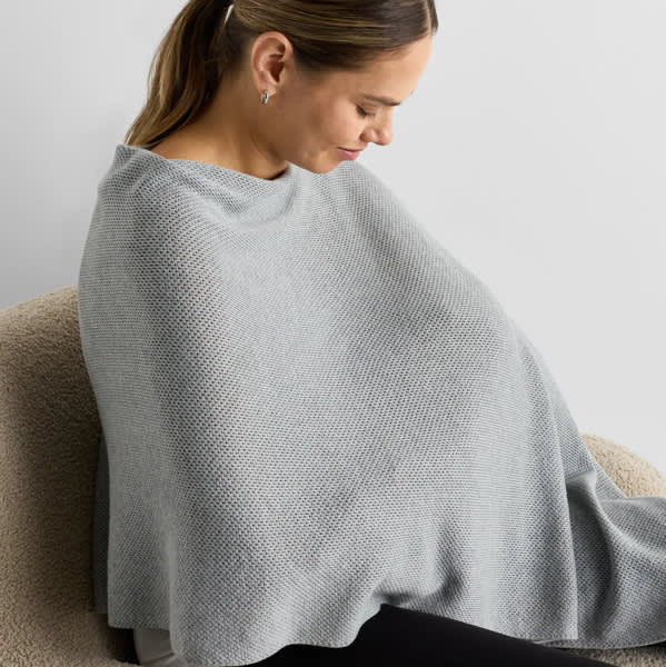 Lightweight Cotton Cashmere Nursing Shawl in Heather Grey
