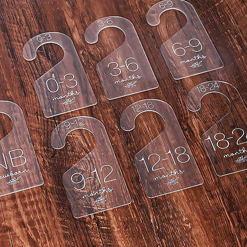 Whaline 7Pcs Baby Closet Size Dividers Clear Acrylic Infant Clothes Hanger Separators Newborn to 24 Month Thicken Wardrobe Hanger Organizers for Home Nursery Baby Clothing, 3.5 x 7Inch