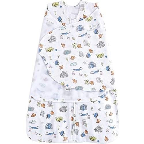 HALO Disney Baby Finding Nemo 100% Cotton Sleepsack Swaddle, 3-Way Adjustable Wearable Blanket, Great Barrier Reef, Small, 3-6 Months