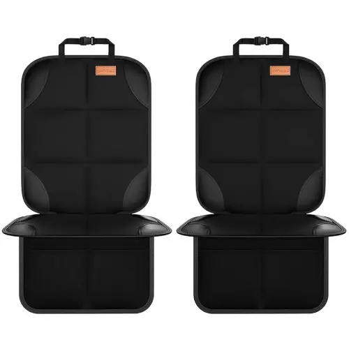 Car Seat Protector, Large Auto Protector for Child Seats with Thickest Padding and Non-Slip Backing Mesh Pockets for SUV, Sedan, Truck, Leather and Fabric - Black