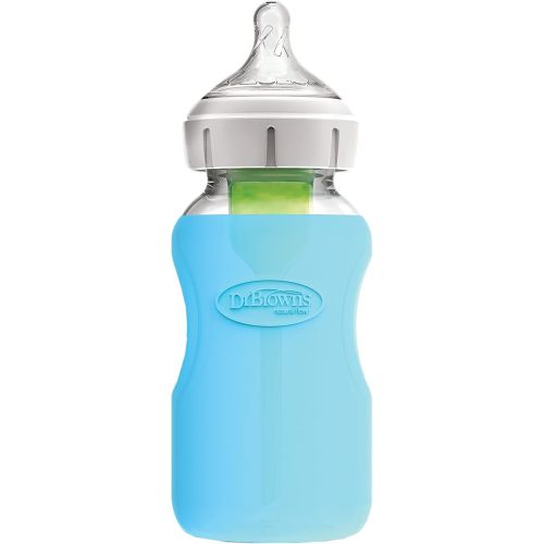 Dr. Brown's Options+ Wide-Neck Glass Bottle Sleeve, 100% Silicone, Blue, BPA-Free, 9 oz, 1-Pack