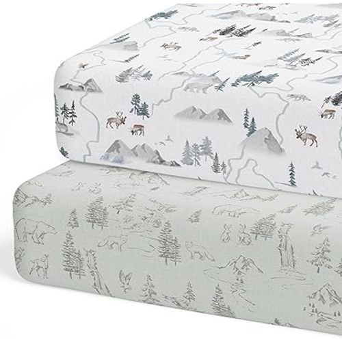 2-Pack Crib Sheet for Standard Crib & Toddler Mattress (Arctic Journey) - Premium Fitted Baby Crib Sheets Neutral - Buttery Soft Cotton Blend - Crib Mattress Sheets Fitted - Baby Bed Sheets