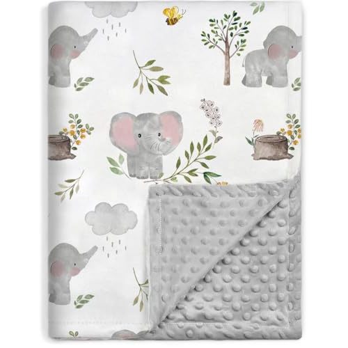 BORITAR Baby Blanket for Boys Girls Super Soft Double Layer Minky with Dotted Backing, Lovely Grey Elephant Animal Design Blanket for Toddler Newborn 30 x 40 Inch(75x100cm)