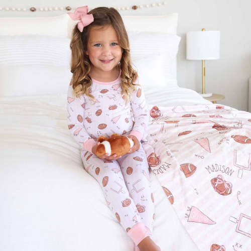 Tiny Touchdowns Two Piece Pajama Set | Pink