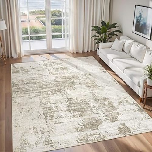 5x7 Area Rugs Living Room Rug, Washable Modern Abstract Large Area Rug Neutral Soft Non Slip Low Pile Indoor Carpet for Bedroom Dorm Nursery Dining Room Home Office(BeigeBrown, 5'x7')