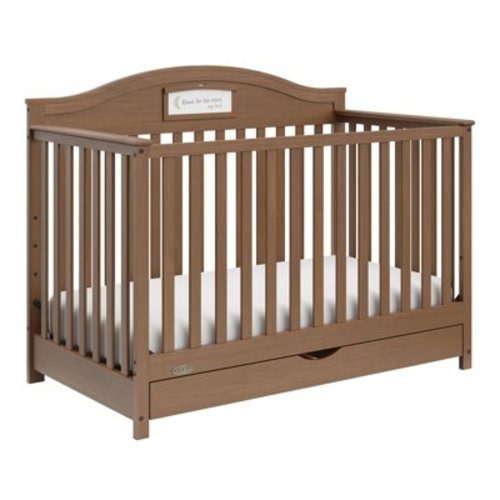 Graco Story 5-in-1 Convertible Baby Crib with Drawer and Reversible Headboard, Hazelnut