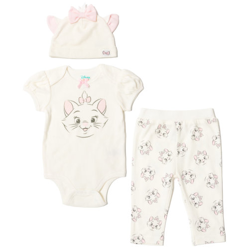 Disney Classics Marie Infant Baby Girls Bodysuit Pants and Hat 3 Piece Outfit Set Newborn to Infant