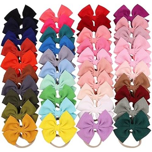 40pcs Baby Girls Hair Bows Headband Nylon Hair Band Elastic Hair Accessories for Kids Infants Toddlers